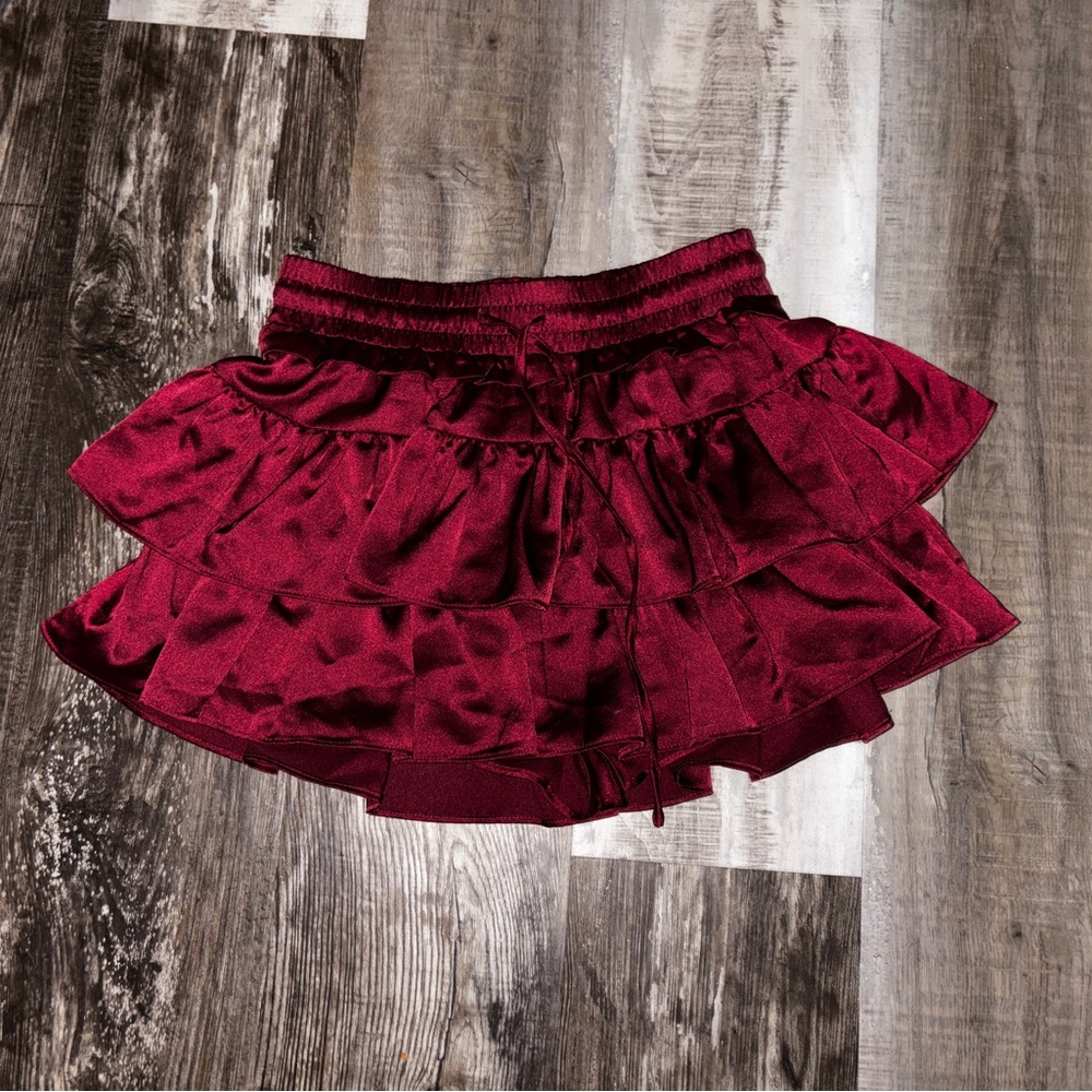 Elegant Silky Burgundy Layered Skirt